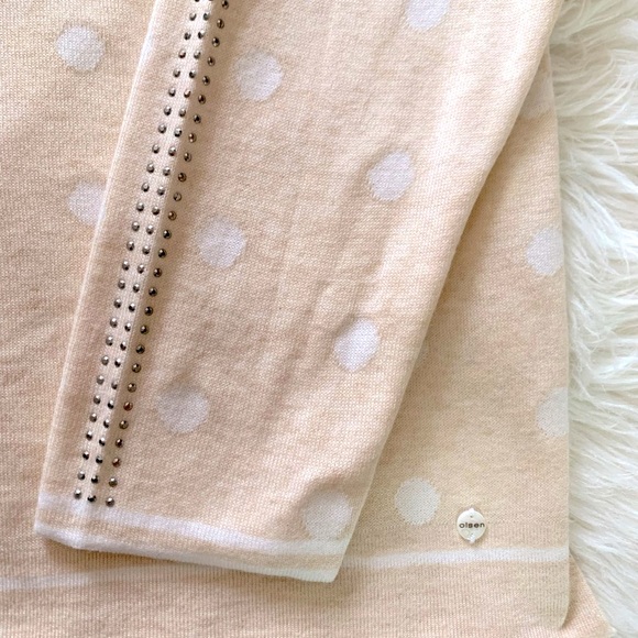 NWT Olsen Germany cotton blend V-neck relax fit womens in cream white polkadot - Picture 5 of 10